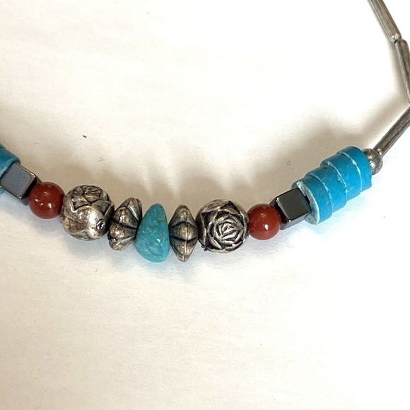 Vintage Turquoise Coral 925 Sterling Silver Beaded Bracelet - Picture 3 of 4